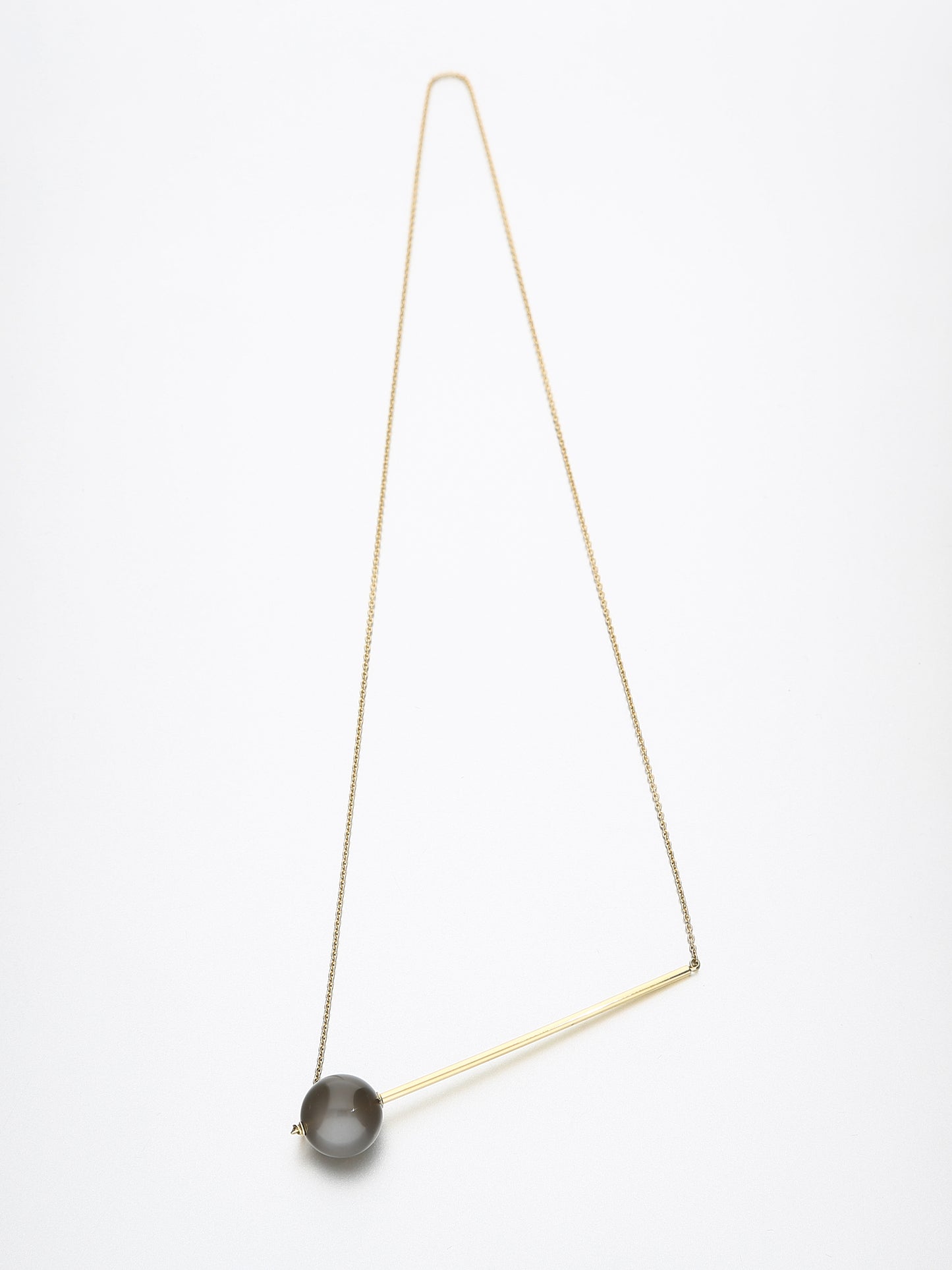 Abacus Moonstone Necklace, Yellow gold with dark stormy grey moonstone 12 mm