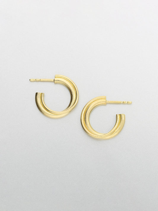 All time 16mm double hoop Earrings, Yellow Gold