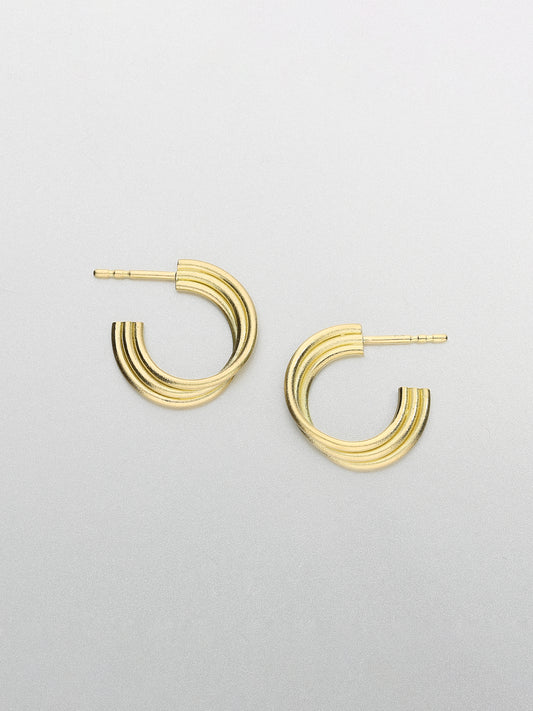 All time 16mm triple hoop Earrings, Yellow Gold