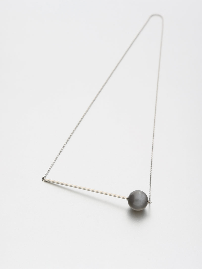 Abacus Moonstone Necklace, White gold with dark stormy grey moonstone 12 mm