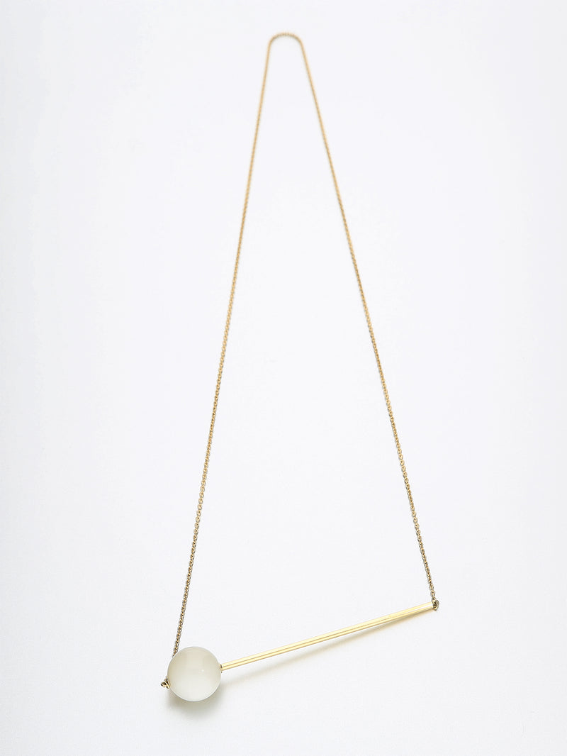 Abacus Moonstone Necklace, Yellow gold Full moon, white moonstone 12 mm