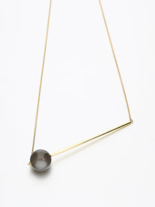 Abacus Moonstone Necklace, Yellow gold with dark stormy grey moonstone 12 mm