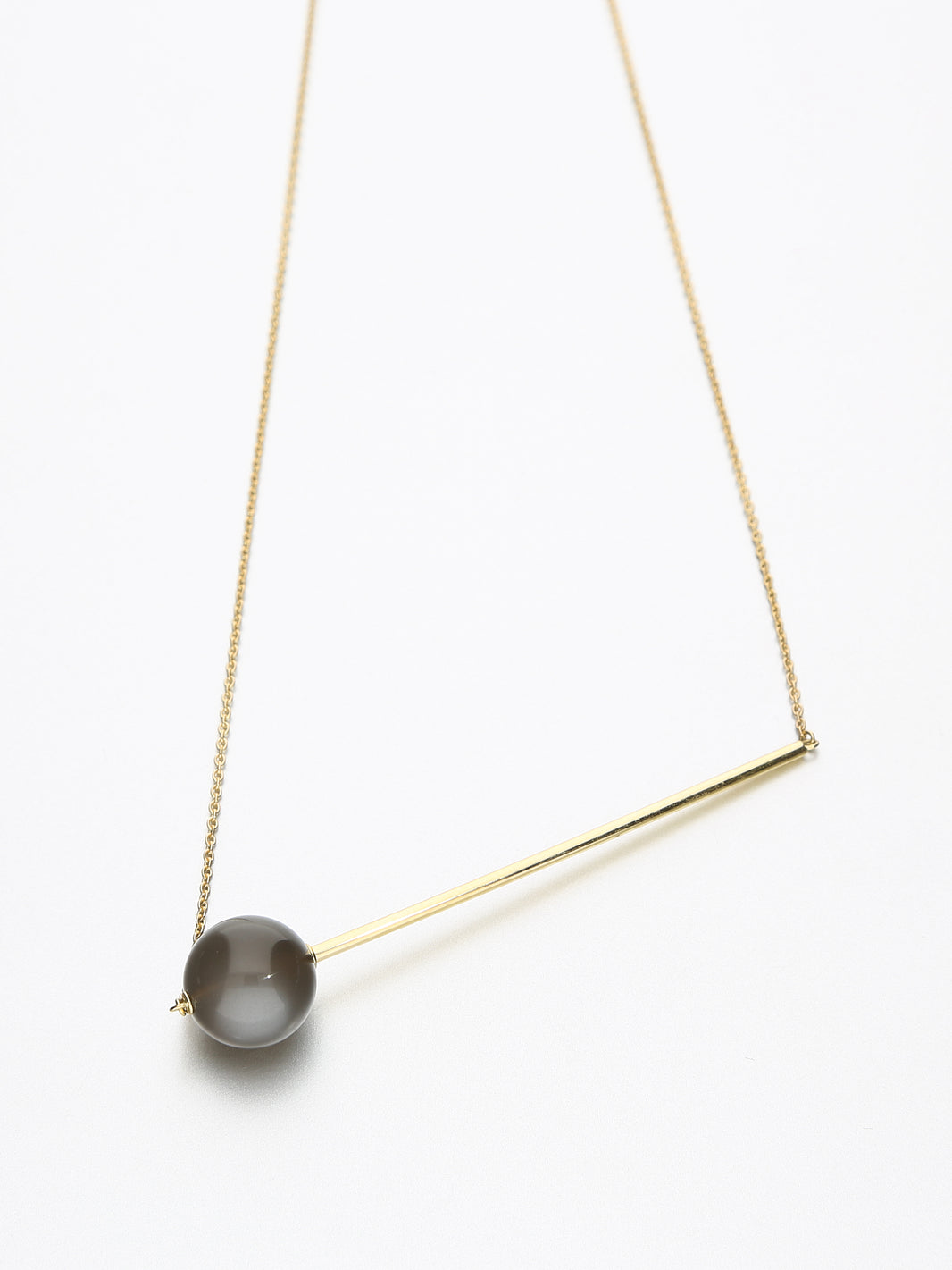 Abacus Moonstone Necklace, Yellow gold with dark stormy grey moonstone 12 mm