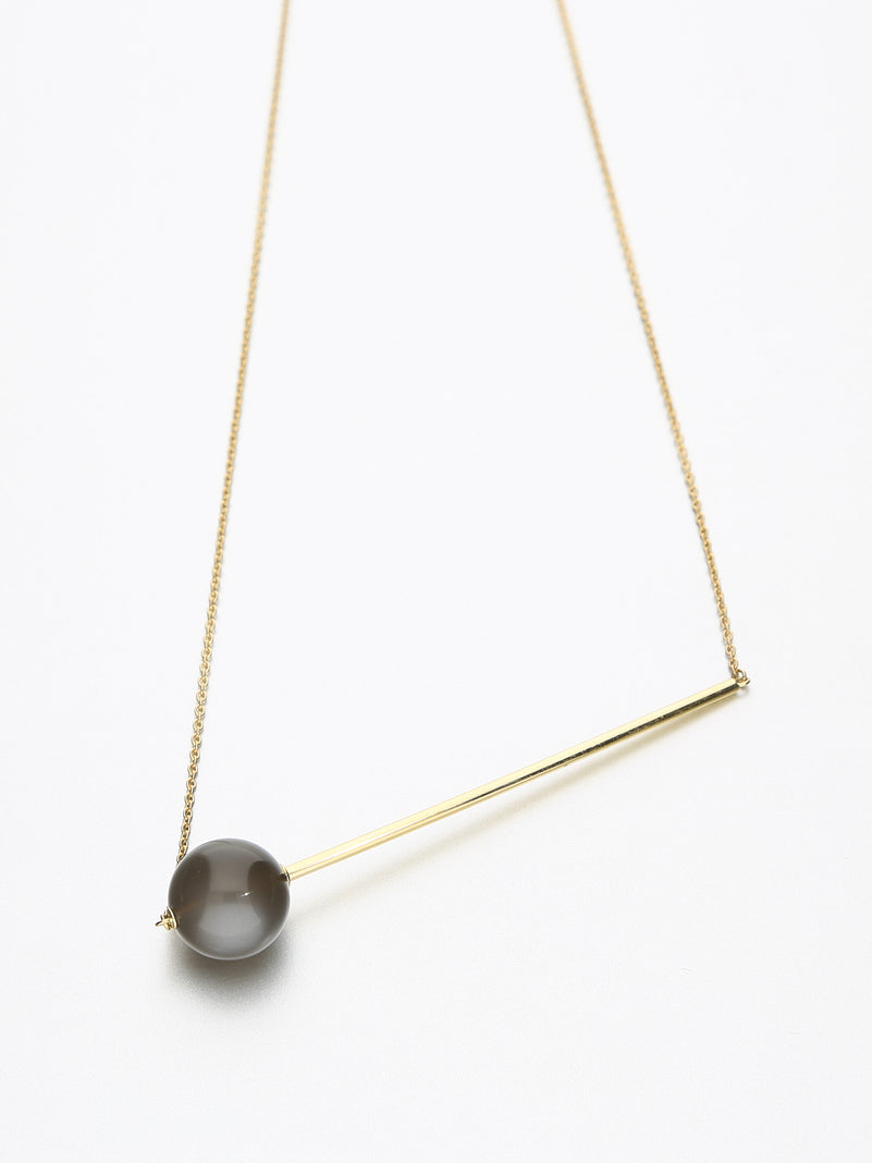 Abacus Moonstone Necklace, Yellow gold with dark stormy grey moonstone 12 mm