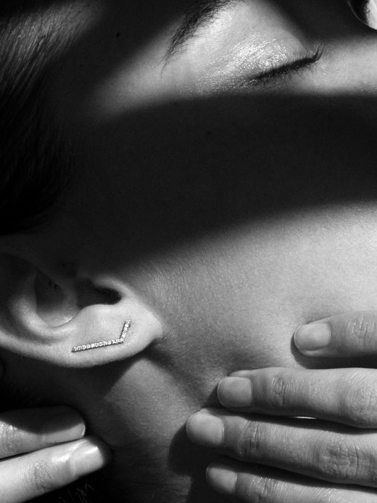 Vertex Ear Climber, Yellow or Rose gold right ear